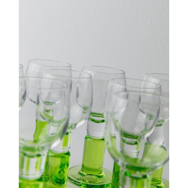 Vintage Limoncello Glasses with Lime Green Stems from Bormioli, Italy, 1980s, Set of 11 For Sale - Image 10 of 11