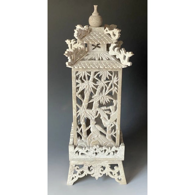 Vintage Hand Carved Openwork Soapstone Chinese Pagoda Lantern Lamp For Sale - Image 9 of 15