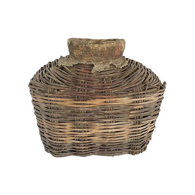 Vintage Rattan Leather Wrapped Wabi Sabi Fish Basket For Sale - Image 4 of 5