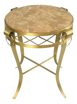 French Neoclassical Round Rouge Marble Top Bronze Gueridon Occasional Side Table