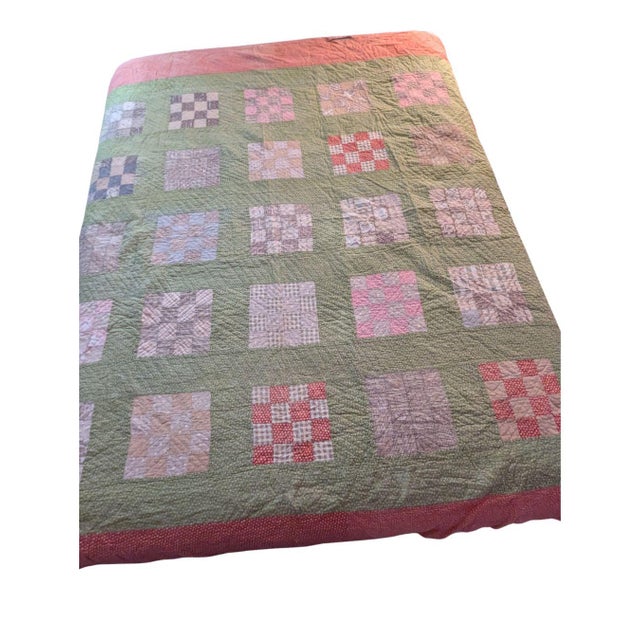American Hand-Stitched Patchwork Checkerboard Quilt For Sale - Image 3 of 10