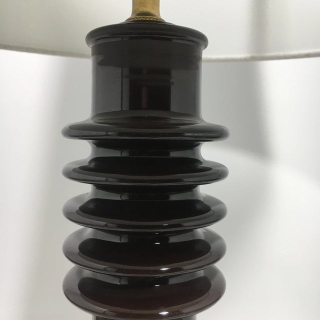 Ceramic Insulator Spool Lamp With Solid Walnut Base For Sale - Image 9 of 12
