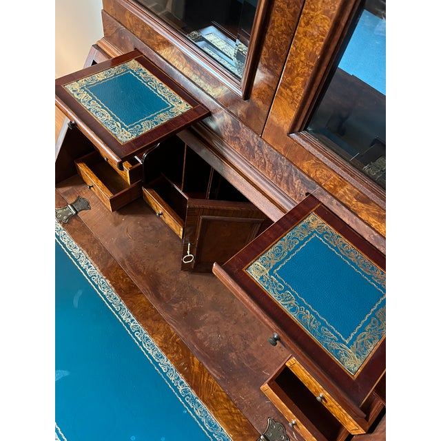 Mid 20th Century Queen Anne Style Burr Walnut Secretary Bookcase For Sale - Image 14 of 17