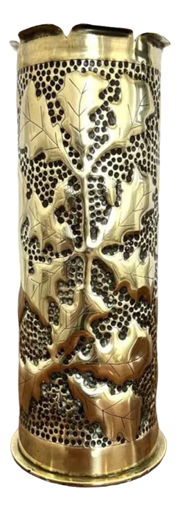 Antique Trench Art Brass Empty Shell Case, 1915