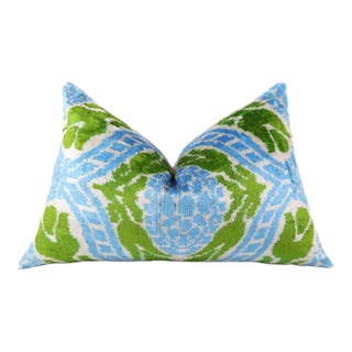 Luxury Handmade Velvet Pillow in Pink & Taupe Ikat Heart Pattern – 16x24 For Sale