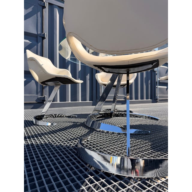 Space Age Chrome, Glass and White Leather Dining Room Set by Euro Steel, 1970s, Set of 5 For Sale - Image 11 of 18