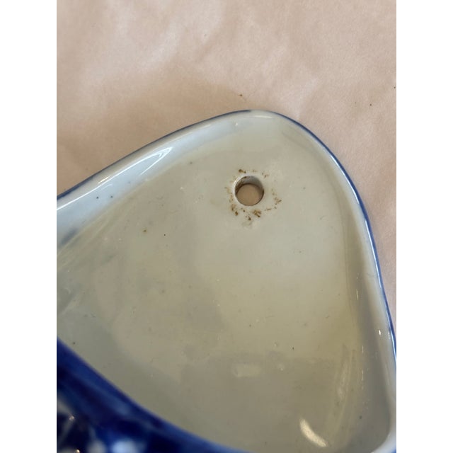 1990s Pair of Blue and White Glazed Ceramic Floral Wall Pockets For Sale - Image 5 of 10