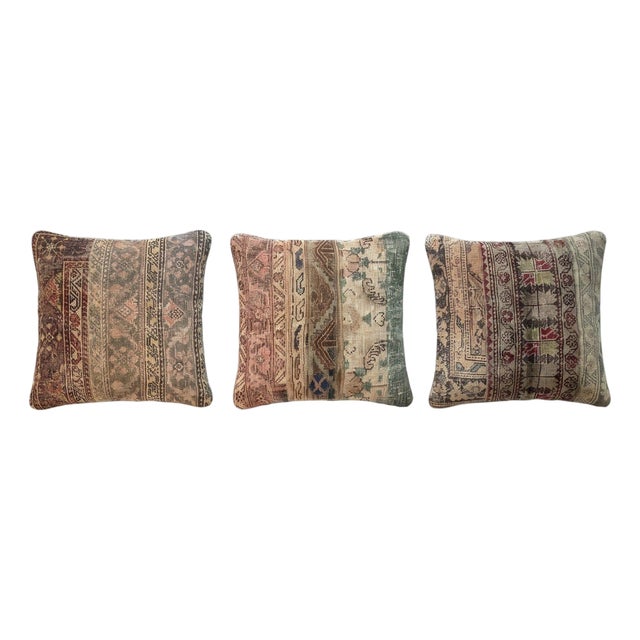Muted Tribal Rug Pillow Cover 24'' X 24'' - Set of Three For Sale