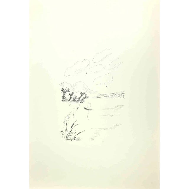 Sirmione is an artwork realized by Filippo De Pisis (1896, Ferrara - 1956, Milano) in 1968. Black and white lithograph....