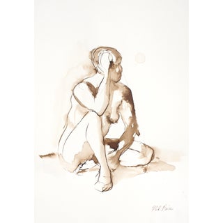 Seated Female Nude Original Signed Figure Drawing For Sale