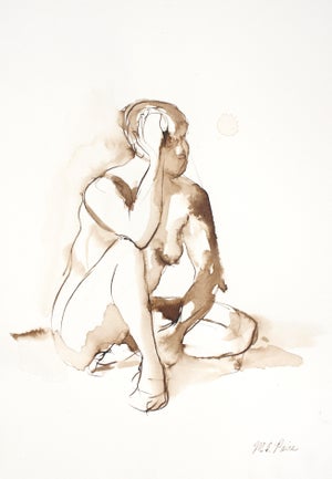 Seated Female Nude Original Signed Figure Drawing