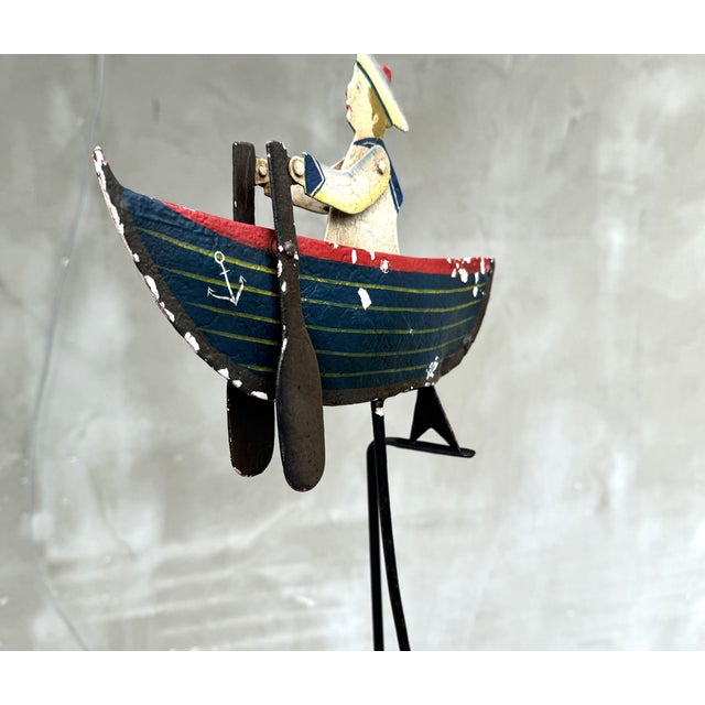 Blue Large Vintage Kinetic Boat Nautical Balancing Sculpture in Metal, 1950s For Sale - Image 8 of 15