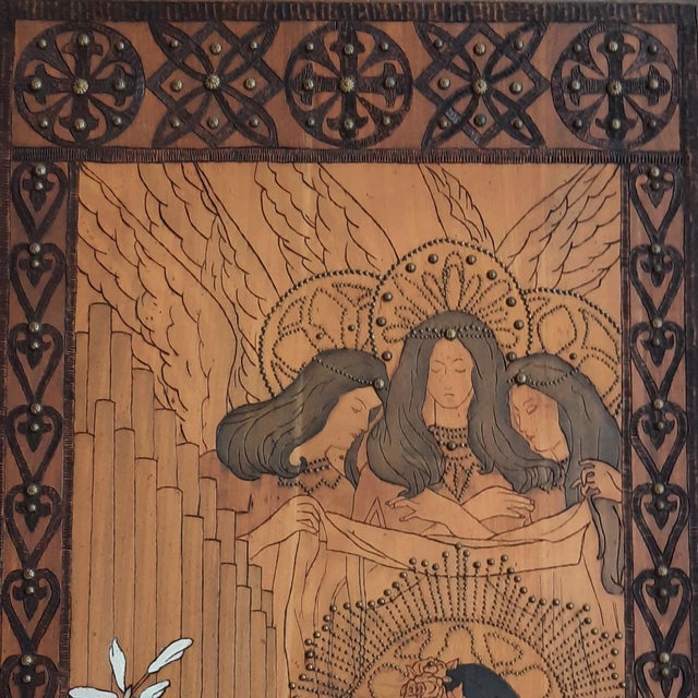 Art Nouveau Pokerwork Wall Panel, 1900s For Sale - Image 3 of 8