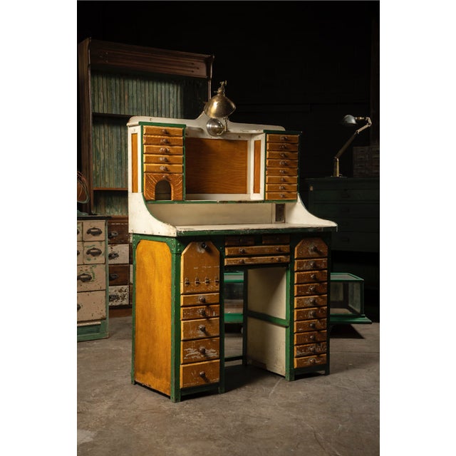 Industrial 1910s–1920s Industrial Watchmaker's Workbench With Faries Brass Lamp For Sale - Image 3 of 7