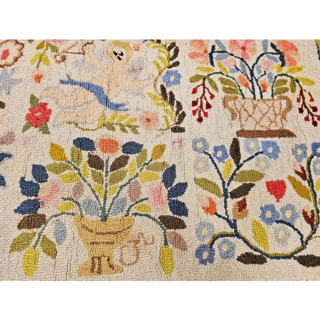 Vintage American Hand Hooked Rug, Handwoven Wool, Folk Art Pictorial Pattern, 2x4 For Sale In Chicago - Image 6 of 10