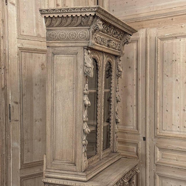 19th Century French Renaissance Revival Carved Bookcase in Stripped Oak For Sale - Image 11 of 18