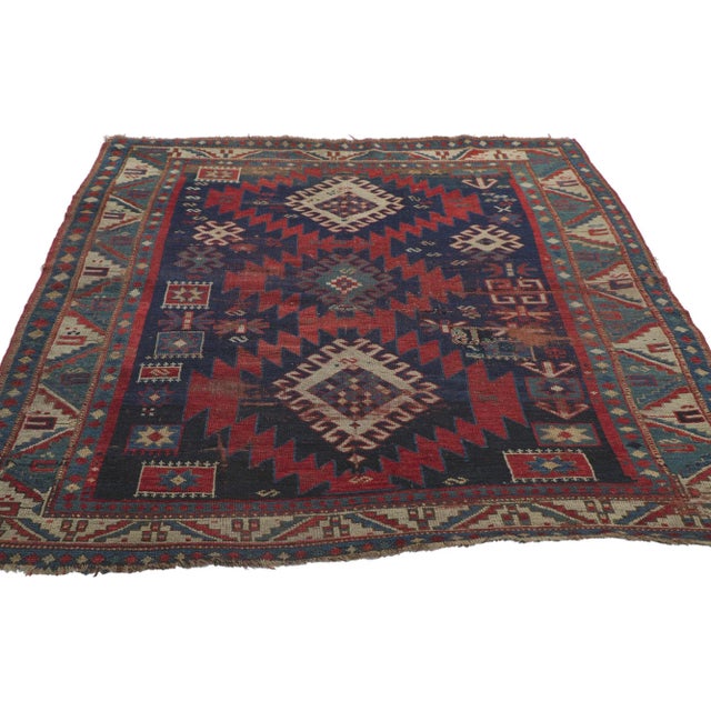 Tribal Late 19th Century Antique Caucasian Kazak Rug, 04'06 X 06'06 For Sale - Image 3 of 9
