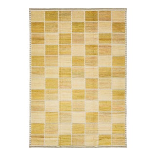 High-Low Contemporary Scandinavian Style Wool Rug in Yellow and Beige Tones For Sale