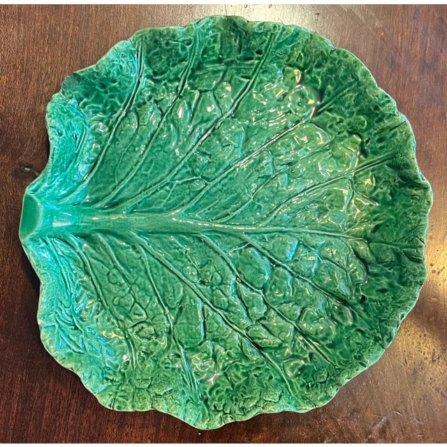 Ceramic Antique Portuguese Majolica Pottery Green Cabbage or Lettuce Leaf Serving Dish For Sale - Image 7 of 11