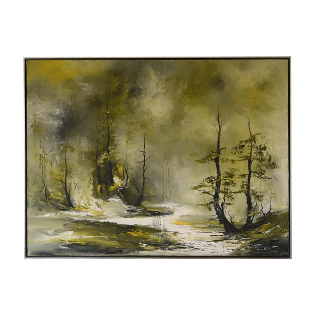 Large 1960s Bob Pepper Modernist Abstract Landscape Forest Painting, Signed and Framed For Sale