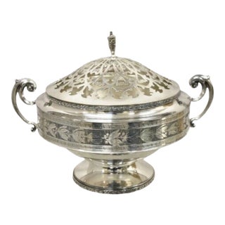 Antique Wallace Bros & Co. Silver Plated Victorian Butter Dish Reticulated Lid For Sale