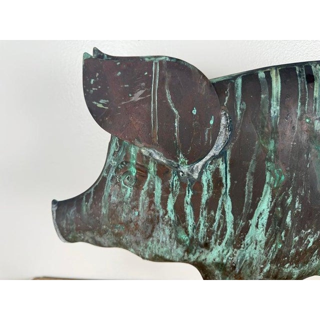 Folk Art Antique Copper Pig Folk Art Weathervane on Custom Iron Stand For Sale - Image 3 of 12