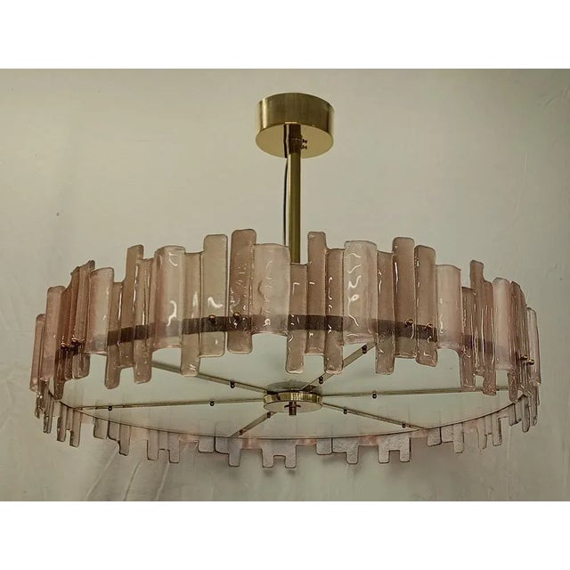Metal Mid-Century Italian Murano Glass and Brass Chandelier, 2000s For Sale - Image 7 of 9
