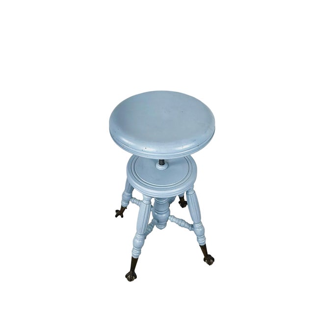 Victorian Adjustable Piano Stool in Powder Blue Paint, Claw & Glass Ball Feet For Sale - Image 10 of 17