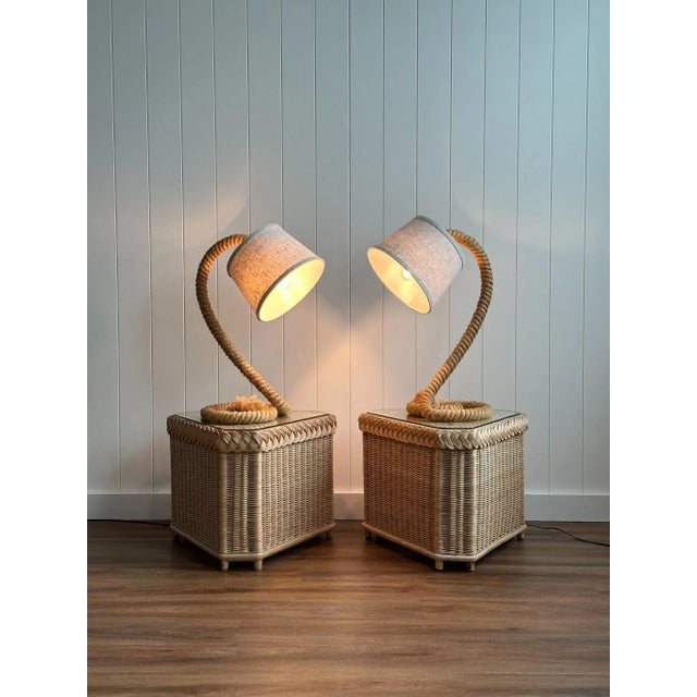 Nautical Vintage French Mid-Century Rope Table Lamps, Pair For Sale - Image 3 of 18