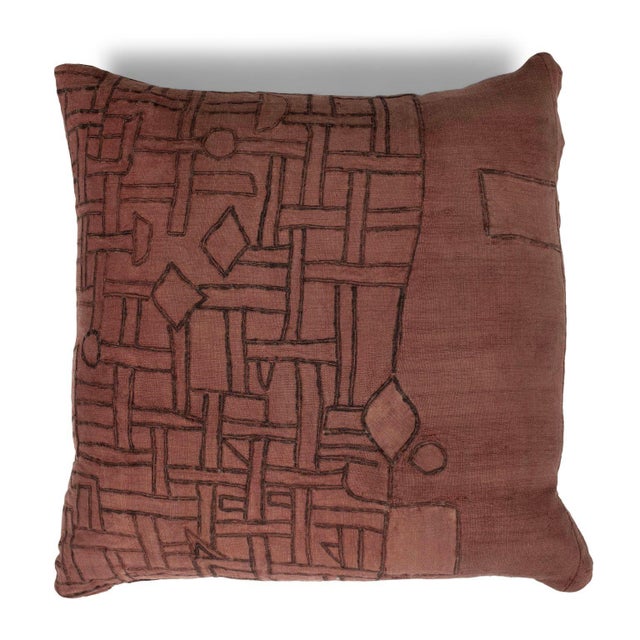 Wonderful large faded plum-color embroidered cushion made from an antique handwoven and hand-dyed cotton tribal textile...