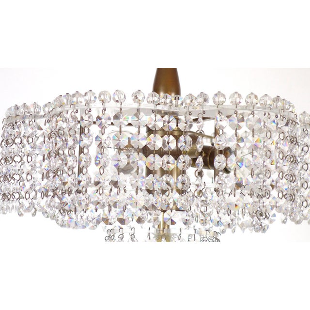 Antique Brass Lead Crystal Three-Light Chandelier, 1930s For Sale - Image 9 of 11