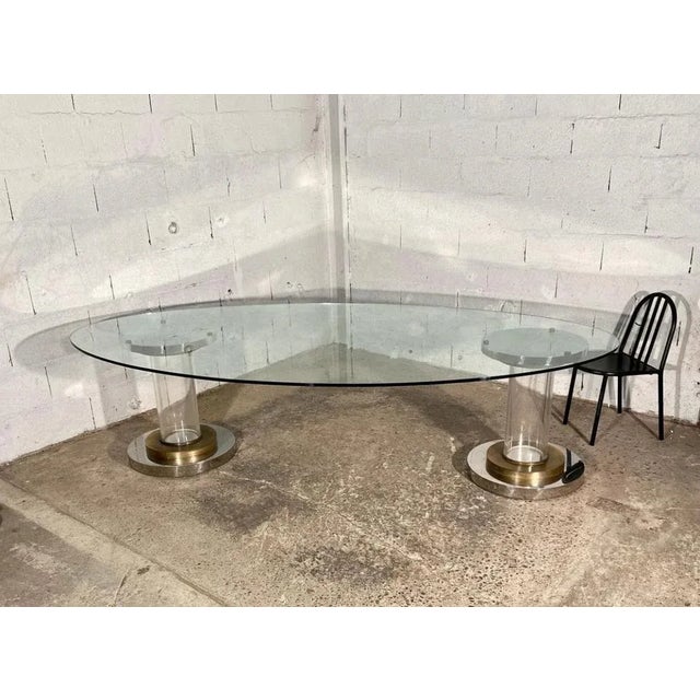 XXL Glass, Brass & Acrylic Conference Table by Romeo Rega, Italy, 1970s For Sale - Image 13 of 13