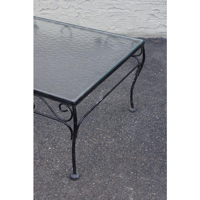 Mid-Century Modern Woodard Vintage Wrought Iron Glass Top Outdoor Coffee Table For Sale - Image 3 of 18