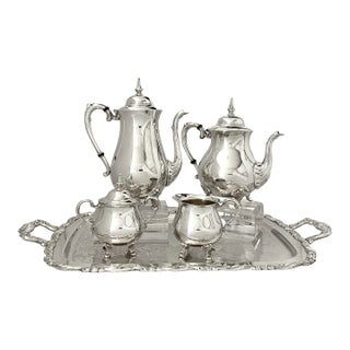 Mid 20th Century Sheridan Silver Silver Plated Tea & Coffee Service Set With Heirloom Tray- 5 Pieces For Sale