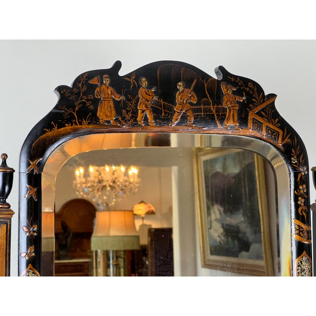 19th Century Antique Chinoiserie Black Lacquer Dressing Mirror, Circa Late 19th Century For Sale - Image 5 of 12
