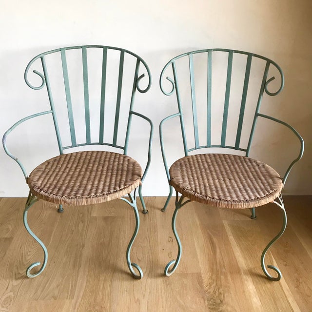 Vintage Verdigris Iron And Woven Rattan Dining Or Patio Chairs Set Of Four Chairish