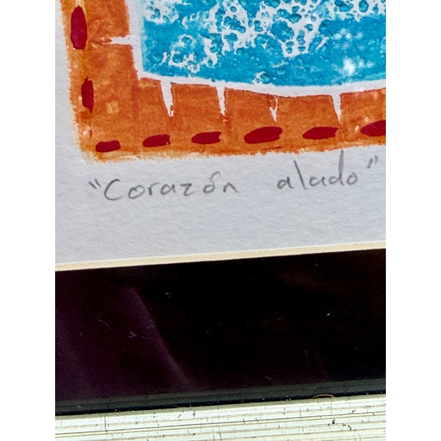 Contemporary Alejandro López Álvarez “Corazón Alado” Signed Hand-Finished Collagraph, Framed For Sale - Image 3 of 10