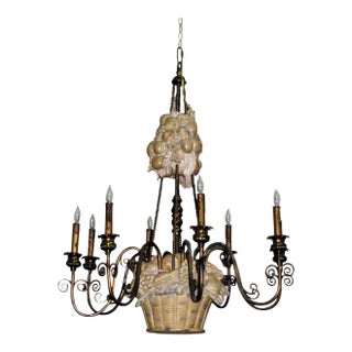 Maitland Smith 8-Light Brass Sculptural Fruit Basket Chandelier For Sale