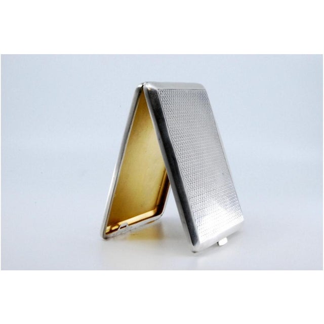 Guilloche Silver Cigarette Case with Monogram Card For Sale - Image 10 of 11