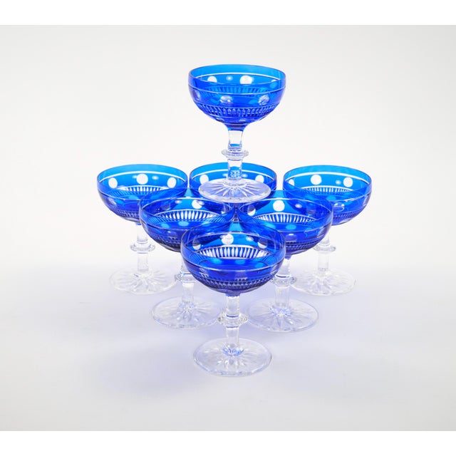 Val Saint-Lambert Val Saint Lambert Cobalt Crystal Champagne Coupe Glass, Service for 8 People For Sale - Image 4 of 13