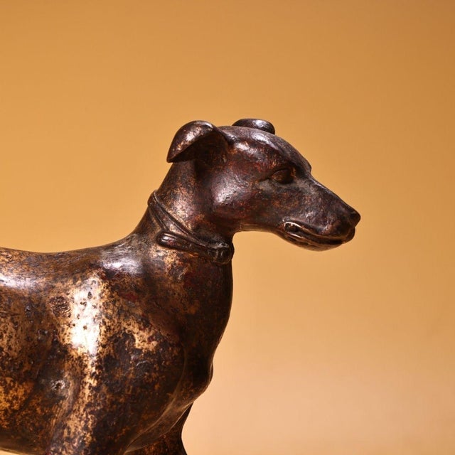 Vintage Chinese Bronze Standing Hunting Dog With Gilded Patina For Sale - Image 4 of 9