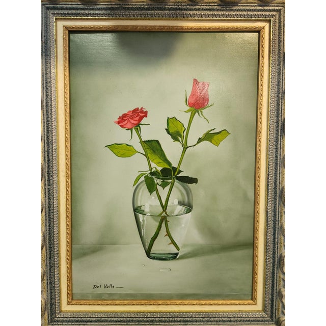 Del Valle, Roses, Oil Painting, Framed For Sale - Image 4 of 7