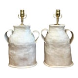 Vintage Biomorphic Double Handled Studio Pottery Lamps - a Pair For Sale
