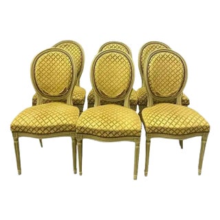 1920s Set of 6 Vintage Louis XVI Upholstered Dining Chairs For Sale