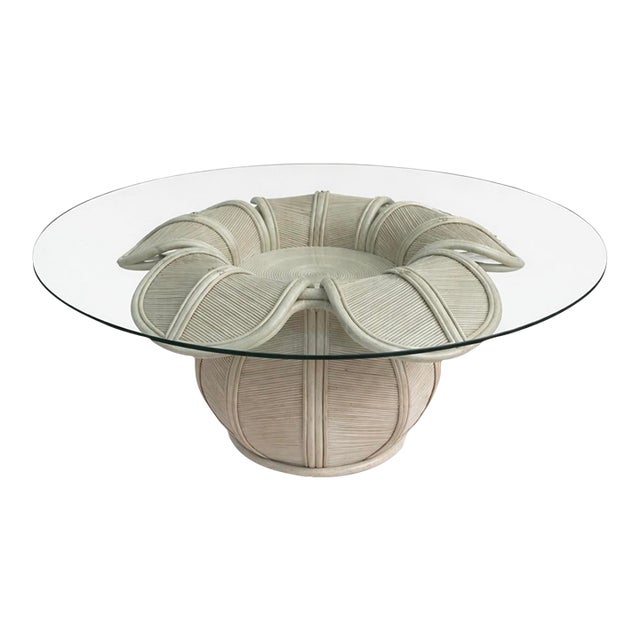 Pencil Reed Rattan Bell Flower Dining Table From 80's For Sale