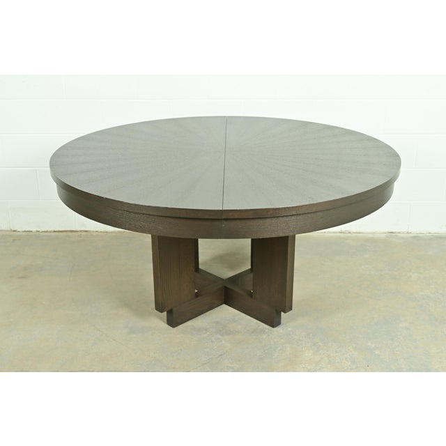 Christian Liaigre Style Modern Oak Pedestal Extension Dining Table For Sale - Image 13 of 13