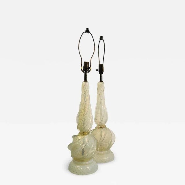 Murano Lamps With Gold Flaked Seguso Handblown Glass - a Pair For Sale - Image 11 of 11