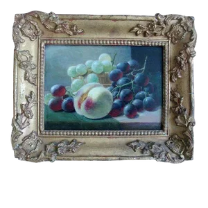 19th Century Oil Painting on Wooden Board by John Augustus Thelwall Fruit Still Life of Peach and Grapes in Period Frame