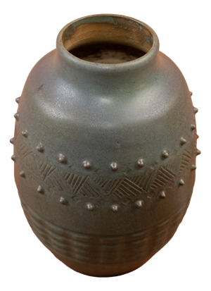 Art Deco Green Glazed Stoneware Vase with Incised Geometric Decor and Small Dots by Charles Gréber for Beauvais Manufactory, 1920s