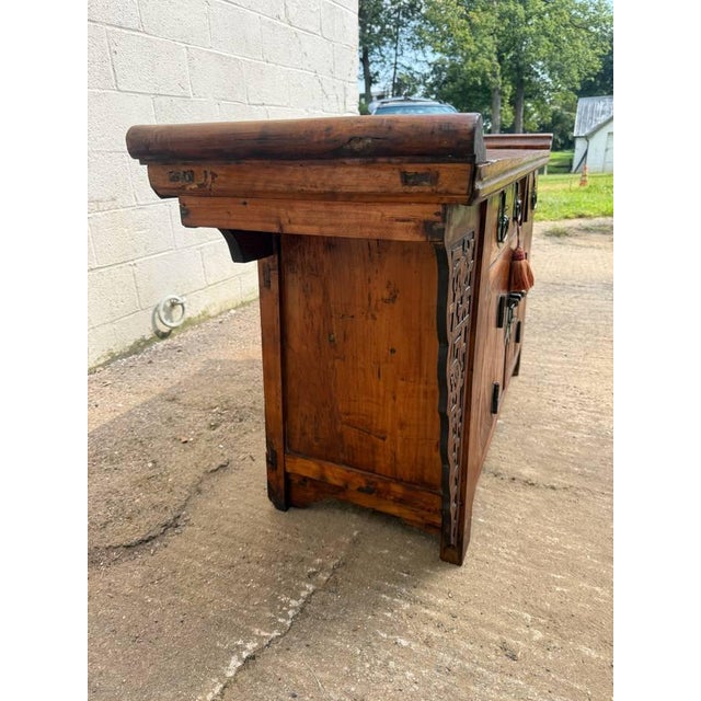 Antique Chinoiserie Style Elm Wood Carved Butterfly Altar Sideboard. For Sale - Image 16 of 18